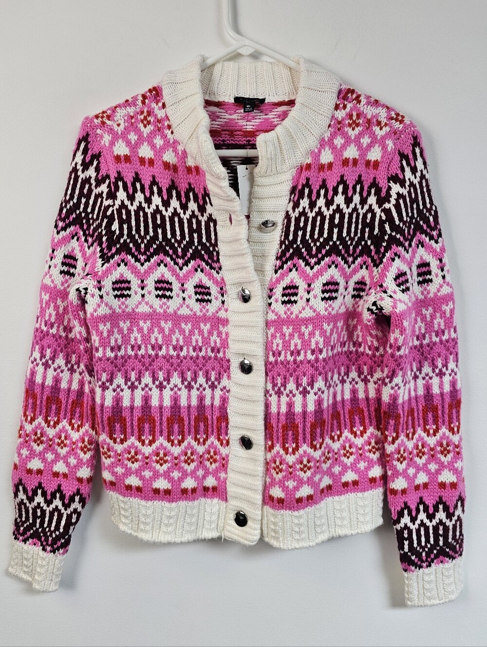 Talbots Faor Isle Chucky Knit Mockneck Cardigan Cozy Sweater
